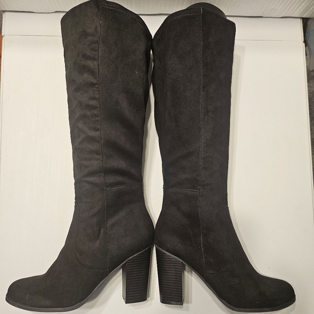 Style & Co. Women's Addyy Block Heel Knee High Textile Boots, Black Size 9M
